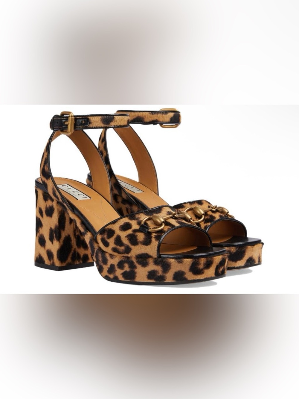 Gucci Horsebit Leather One Strap Sandal Leopard Print size 38.5 771568